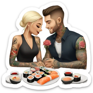 Romantic sushi dinner date for beautiful tattooed couple sticker