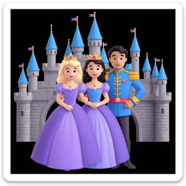 prince and princess Disney dress close up photo in castle background sticker