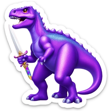 Lisa frank glitter purple dinosaur with sword and pearls sticker