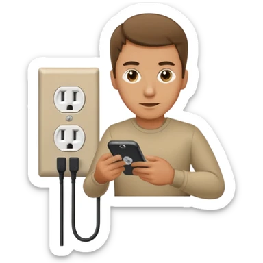 plugging in his phone to an outlet sticker