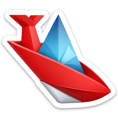 Abstract red funnel shape on white background with fragments or icons entering from the top and simplified content exiting below. No text. Minimal, clean design that represents AI-powered summarization sticker