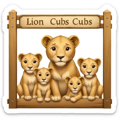 Un letrero del zoológico que dice “LION CUBS — BORN LAST WEEK” y delante una leona con sus cachorros recién nacidos, con la gente mirando emocionada desde la reja.






 sticker