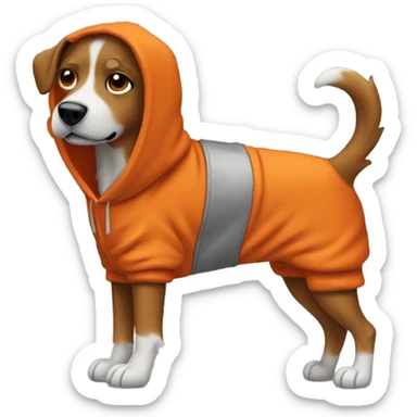 Dog wearing a burnt orange hoody sticker