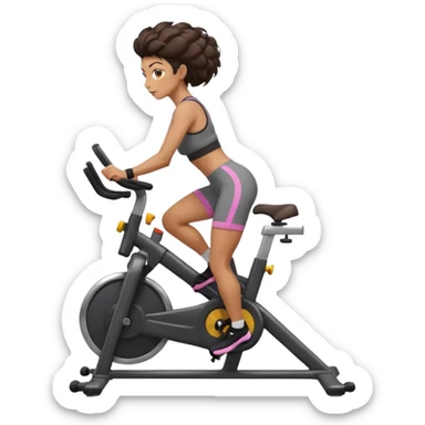 Woman in training clothes: dark snail hair on an ergonomic gym bike sticker
