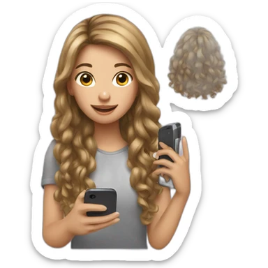 strigth hair withe girl playing with a cellphone sticker