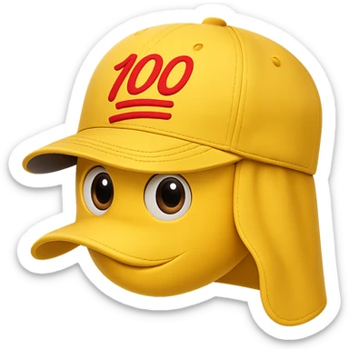 Embroider the red 100 emoji on the front of the yellow baseball cap in the style of apple emojis, with no background. sticker
