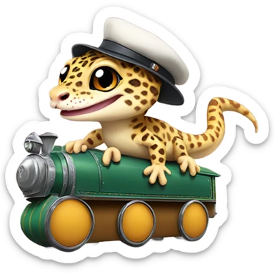 Leopard gecko riding a choo choo train  sticker