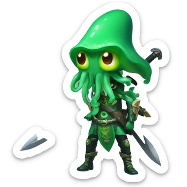 green splatoon squid with warrior giant sword sticker