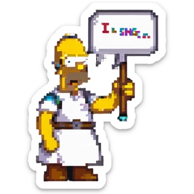 Homer, the ancient Greek poet, pixel art style, with a speech bubble that says 'I sing of heroes' sticker