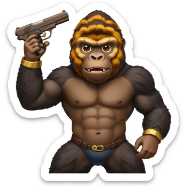 A gorilla holding a gun in the air with a Xbox controller  sticker