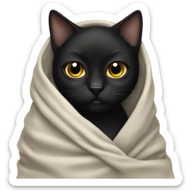Black cat in a blanket sticker