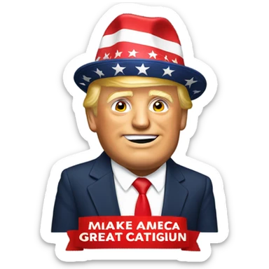 Trump with a red make America great again hat sticker