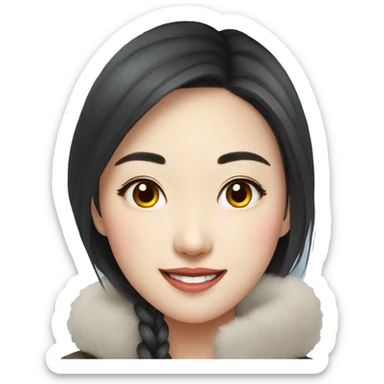 winter portrait with smiling lovely Chinese girl sticker