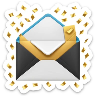 white envelope surrounded gold confetti sticker