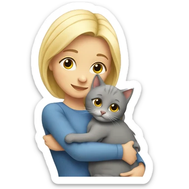 Blonde girl hugs her grey cat  sticker