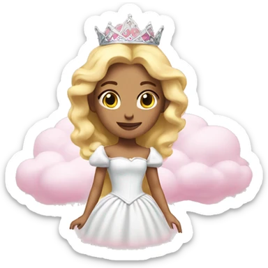 A white princess with blonde hair on a floating pink cloud sticker