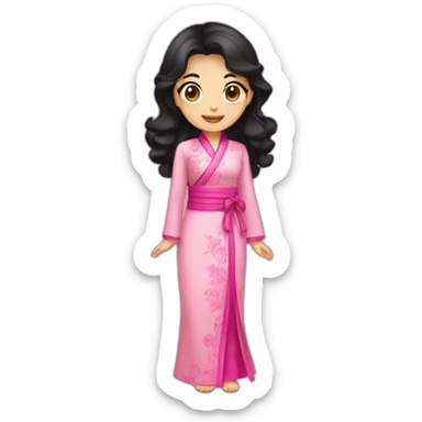 cute brunette with wavy black hair posing with pink ao dai full body sticker