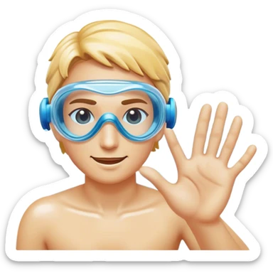 "Stylized emoji of a water ripple with a swimmer's hand emerging, sleek goggles nearby, crystal-clear blue water with soft highlights." sticker