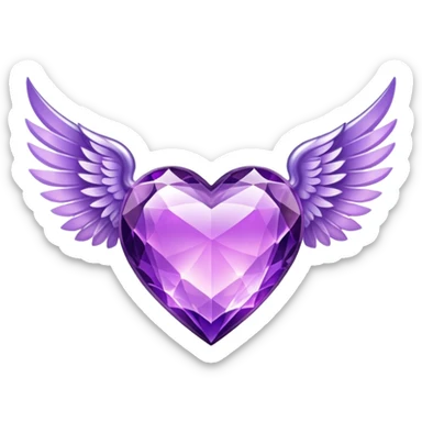 Purple crystal heart with wings sticker
