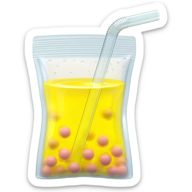 lemonade with pink boba in a clear pouch with a straw sticker