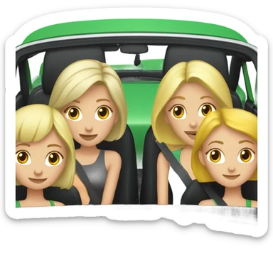 2 blonde and 2 brunette girls in a green convertible bug  sticker