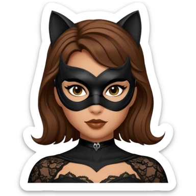 Catwoman capelli castani con mascherina di pizzo nero sticker