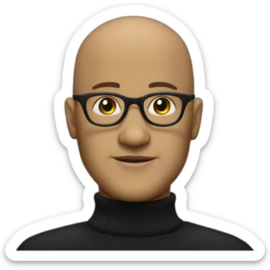 bald individual with an oval-shaped head, dressed in a black turtleneck, and wearing glasses sticker