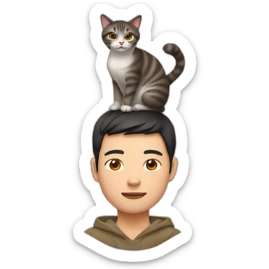 Chinese male with a cat on his head sticker