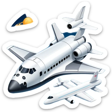 An icon featuring a space shuttle, a drone, and an airplane, symbolizing aerospace technology. The design includes rockets, flight paths, and satellites, representing space exploration and aviation. Transparent background highlights the cutting-edge technologies in air and space travel sticker