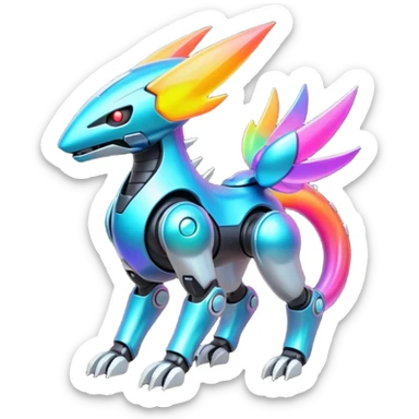 Mechanical Nebulae Colorful Shiny Iridescent Futuristic Modern Cybernetic Protogen-Fakémon-Pokémon-creature-fusion (full body) sticker