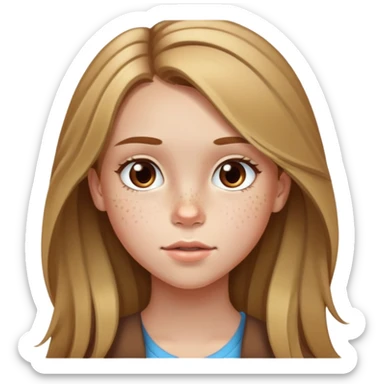 13 year old girl with long brown hair with blonde highlights, freckles, big forehead and nice lips sticker