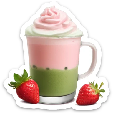 iced matcha latte with strawberry pink whipped cream on top sticker