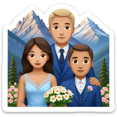 Couple traveling in Montenegro russian man and elegant  Latina girl delicate flowers and mountains in the background  sticker