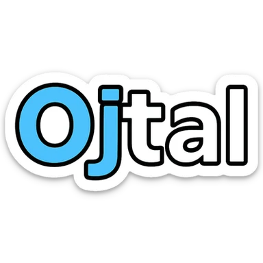 Refine and modernize the text logo with the word 'Ojtial' in light blue and white. Use a clean, bold, and professional style. Remove the word 'solutions'. Add subtle geometric or creative touches to make it stand out as a tech brand logo. sticker