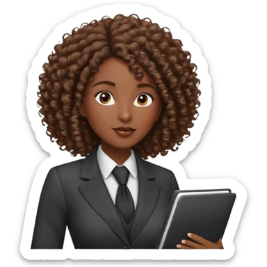 Professional African businesswoman with natural curly hair, wearing business suit, confident expression sticker