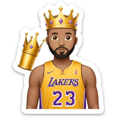 Black man with Lakers number 23 jersey with a buzz cut and beard with a crown on sticker
