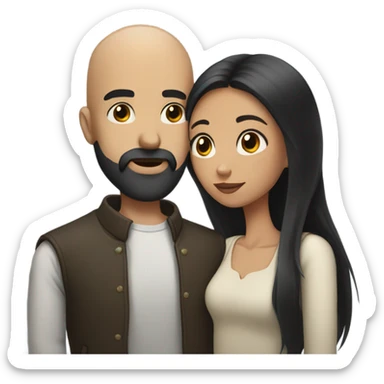 Bald man with black beard kissing girl with long black hair sticker