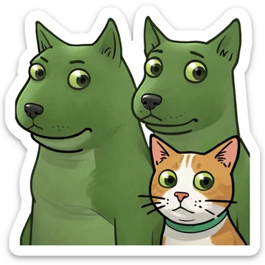 Two guys two dogs two cats sticker