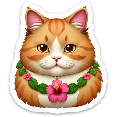 Fat cat wearing hibiscus flower necklace sticker