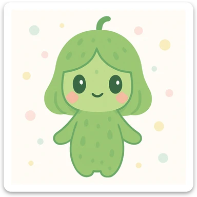 a fusion of a cucumber and a girl, with green skin and cucumber patterns, cheerful expression sticker