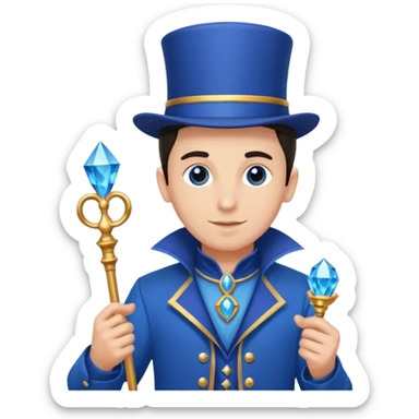 blue colored magician with zepter and blue gem on it sticker