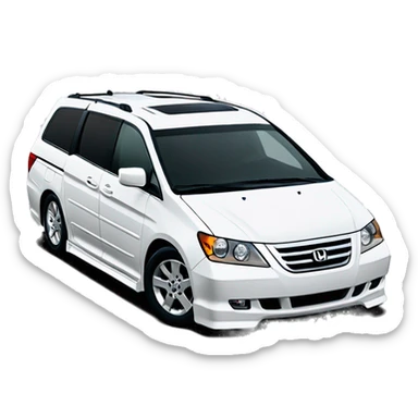 White 2006 JDM Honda Odyssey RB2, right-hand drive, sleek design, narrow headlights, aerodynamic grille, and sporty look sticker