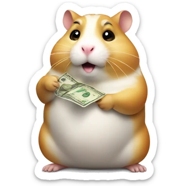 Extremely fat hamster offering pack of money   sticker