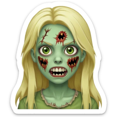 girl zombie with blonde long hair with teeth green skin and with no angry face sticker