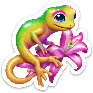 Lisa frank glitter gecko with a lily sticker