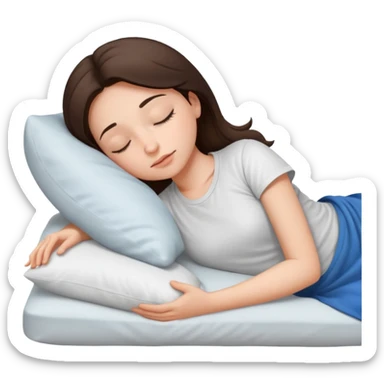 Brunette white skin girl white pillow sleeping white tshirt sticker