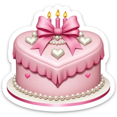 Vintage heart-shaped birthday cake with pink bows and pearls sticker