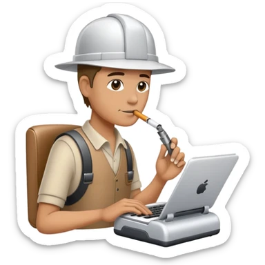 Vacuum cleaner typing on notebook and smoking sticker