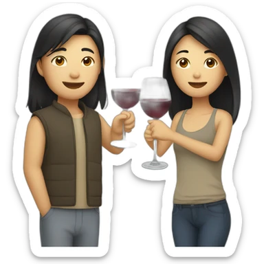 asian couple drinking wine sticker