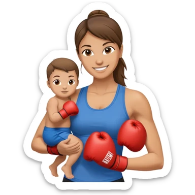 Light brunette fit mom boxing with baby boy sticker
